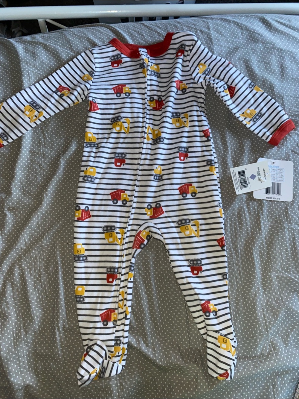 Kids Striped Vehicle Footed One-Piece - Red & Yellow